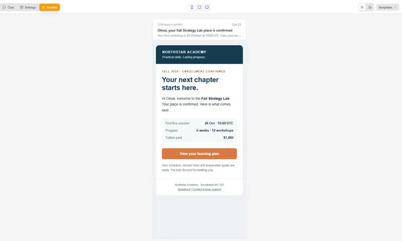 The email in mobile preview, with the inbox line above the message.