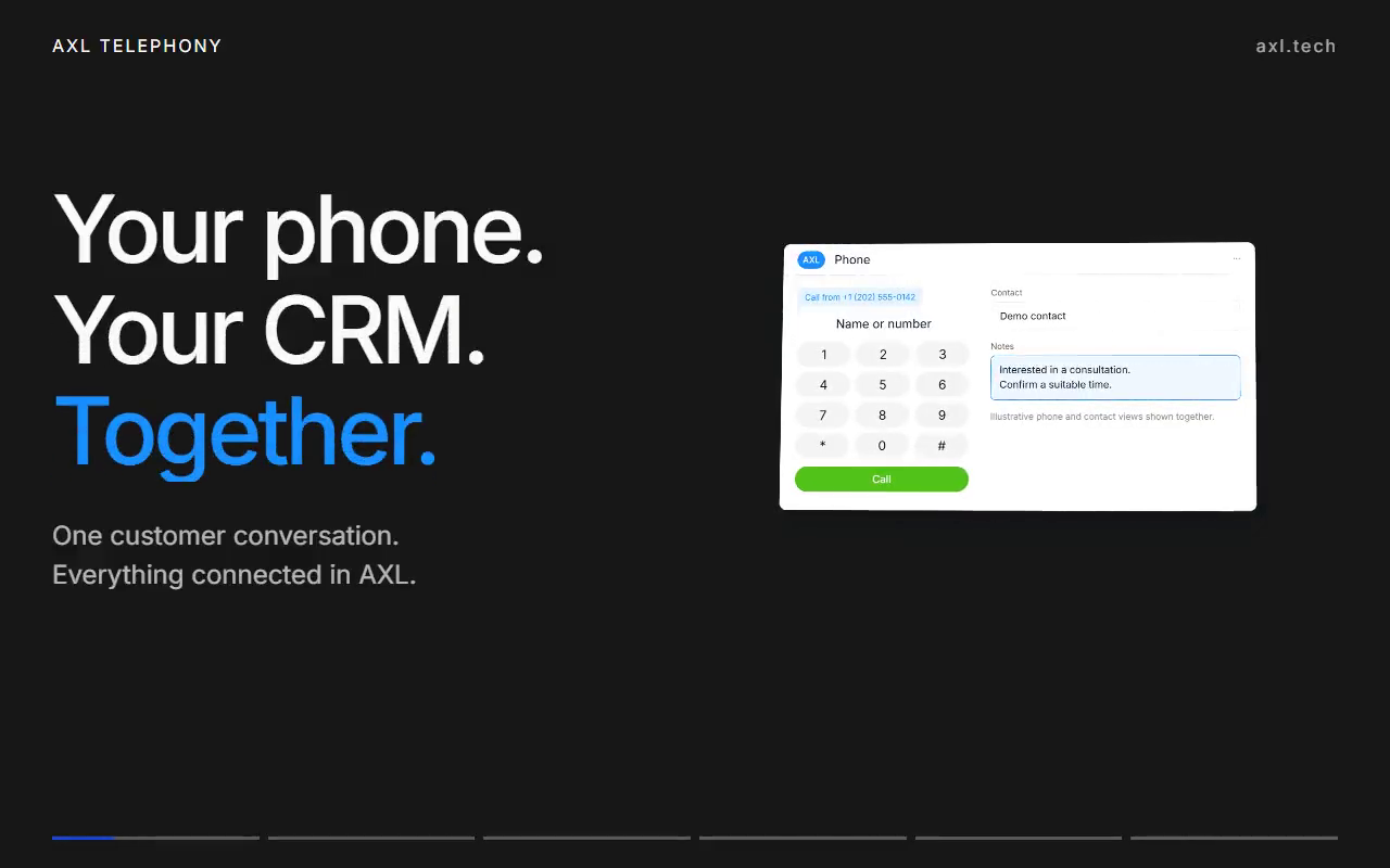 Choose a number, route calls and find the conversation in AXL.