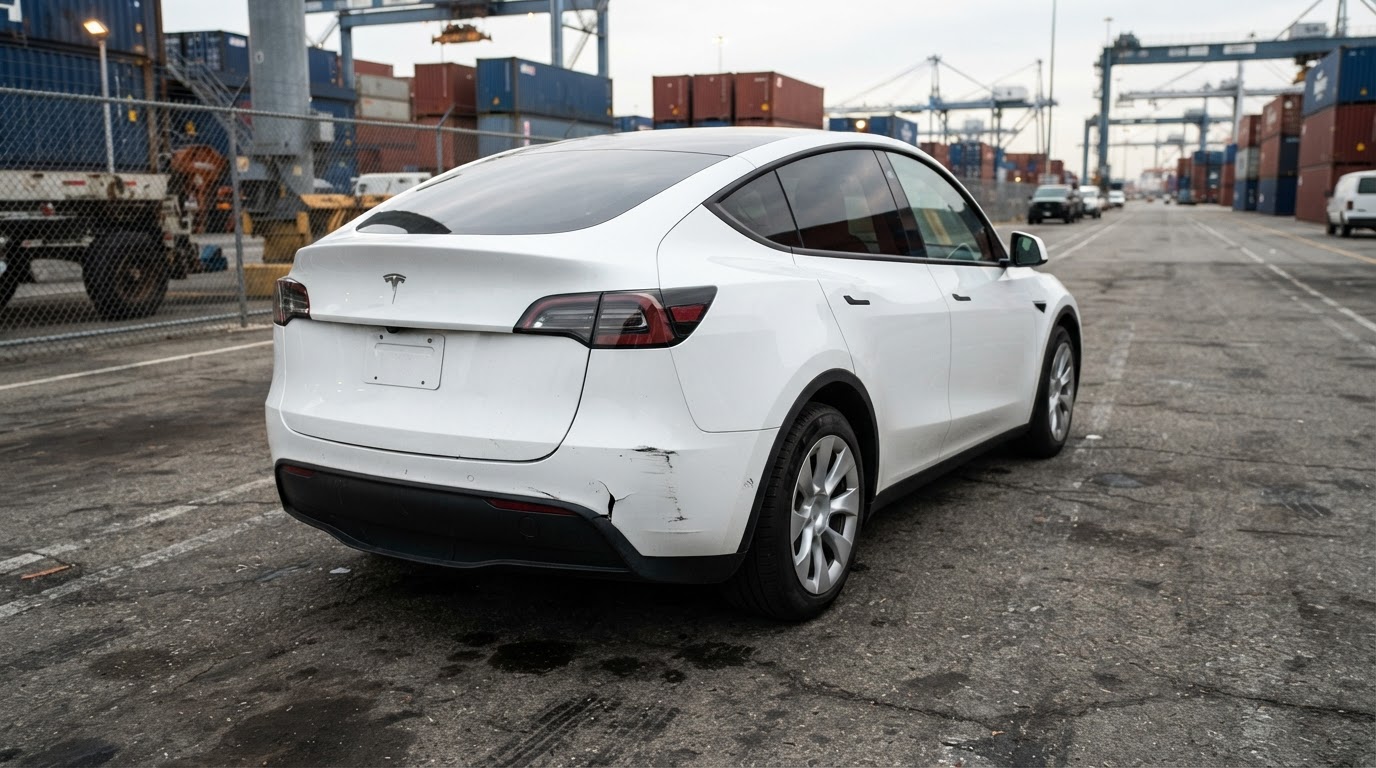 Tesla Model Y із незначним пошкодженням бампера в порту