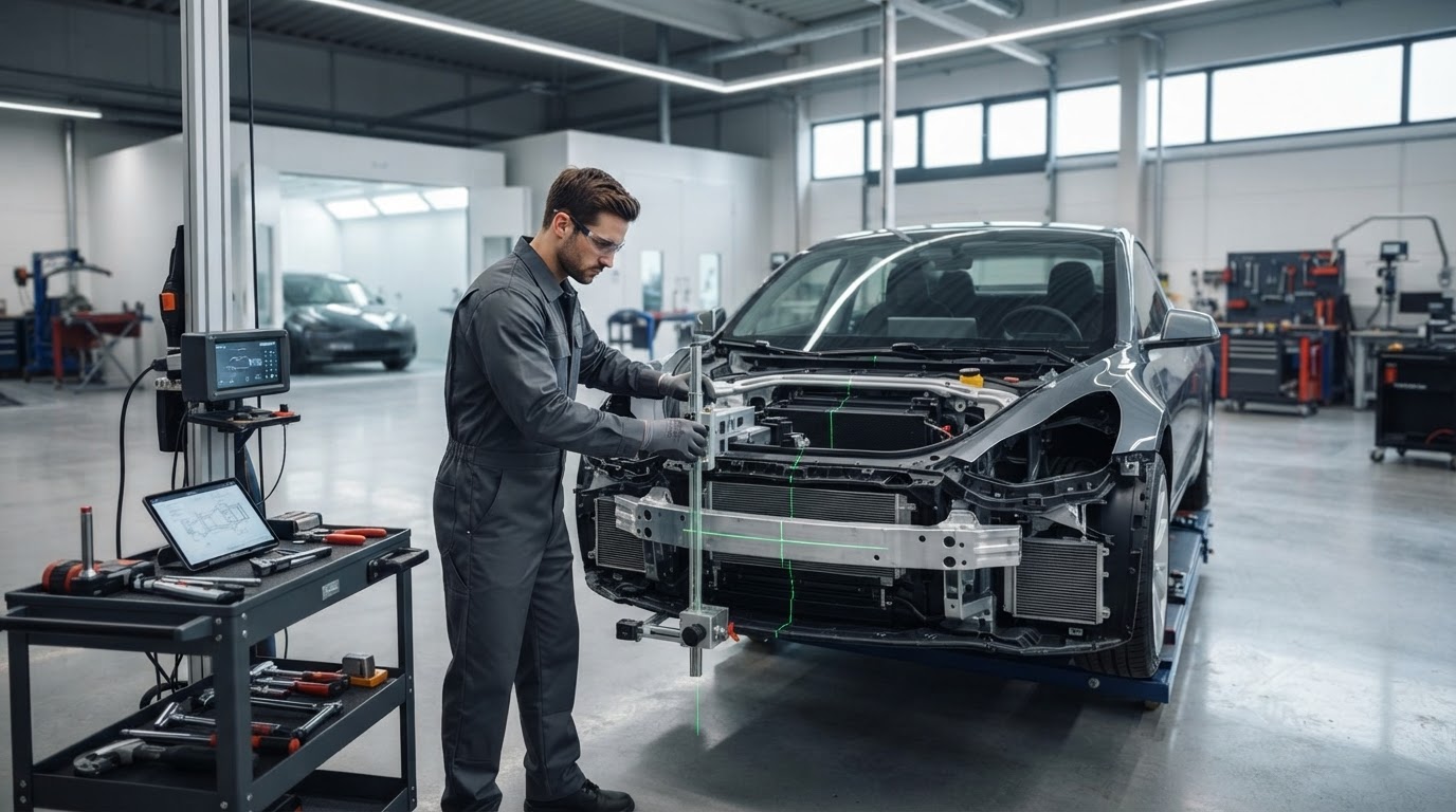 Відновлення геометрії кузова Tesla на спеціалізованому обладнанні