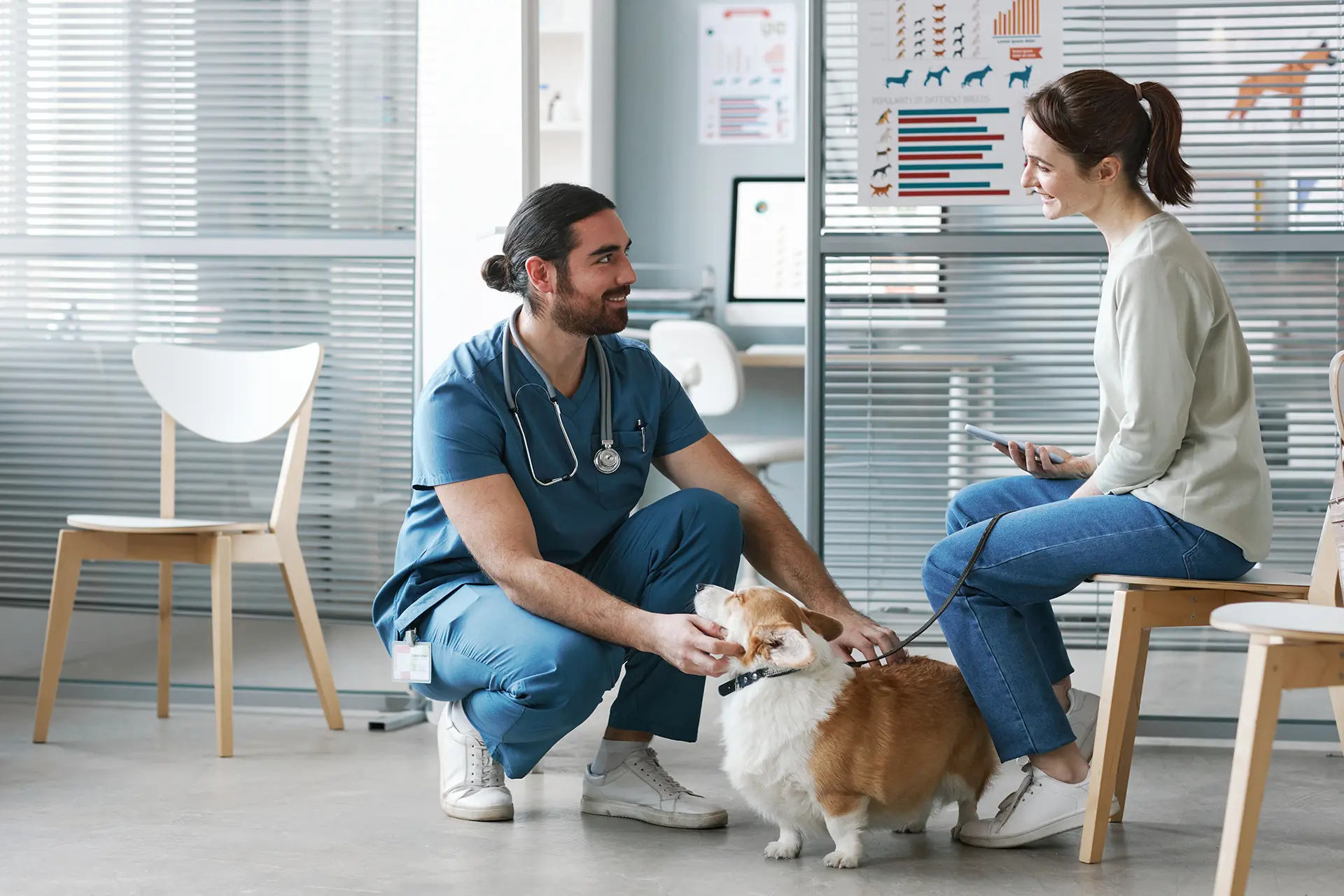 A veterinarian taking a moment at the end of a long clinic day