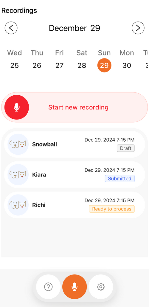 VetSkribe app home screen