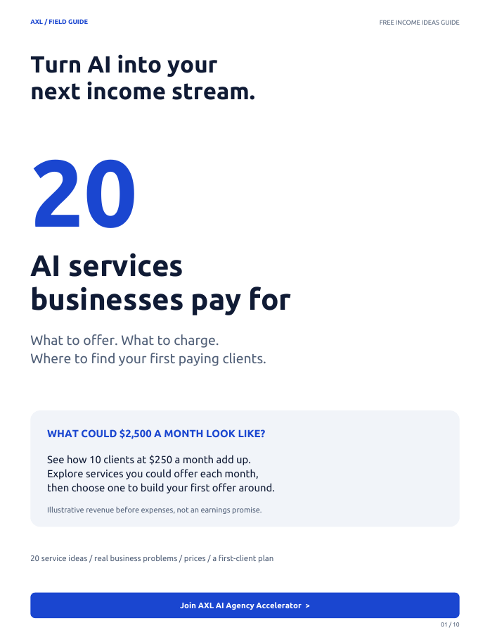 Turn AI into your next income stream. 20 AI services businesses pay for: offers, prices and first clients.