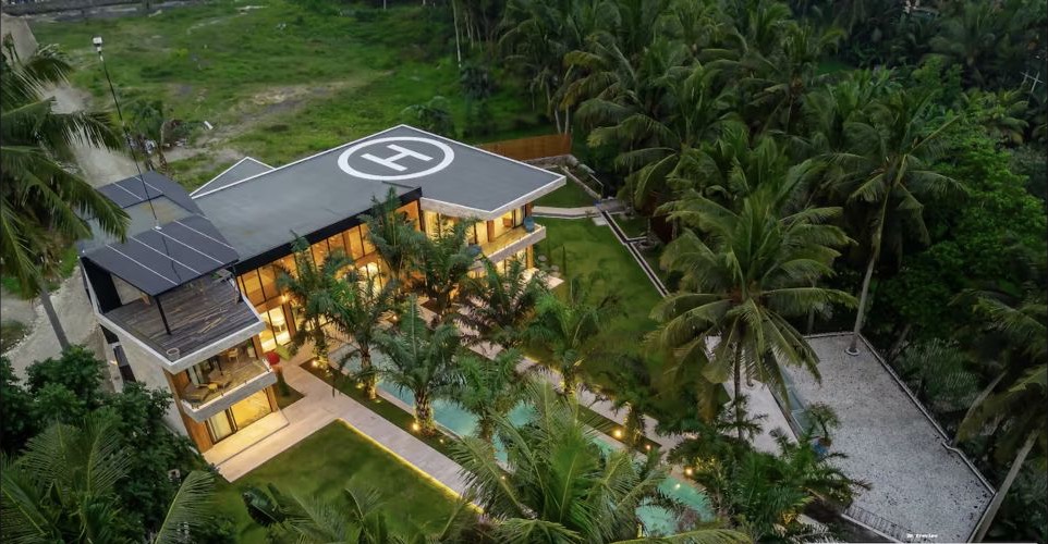 Aerial view of Dmitry's Bali villa with its pool