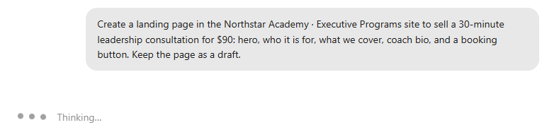 Request to create a Northstar landing page for a leadership consultation, kept as a draft.